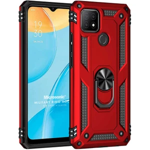 Oppo A15S Kılıf Military Ring Holder Kırmızı