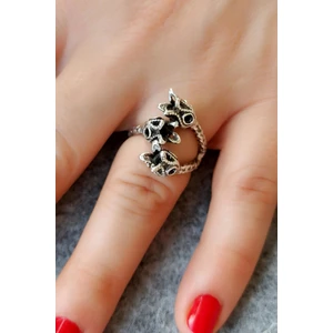 Fildişi Aksesuar Antik Gümüş Kaplama Çiçek Şekilli El Yapımı Ayarlanabilir Yüzük