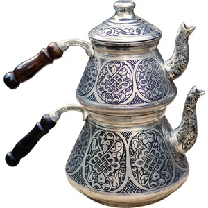 Bakır Concept Bakır Çaydanlık Ağır İşlemeli Gümüş Renk (Kalaylı)