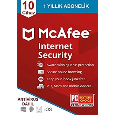 Mcafee Internet Security 10 Cihaz 1 Yıl Son