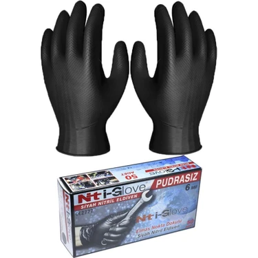 Nti-Glove Siyah Pudrasız Nitril Eldiven 50 Li Kalın Tırtıklı L