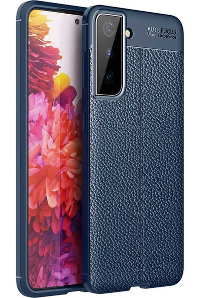 Roaks Aksesuar Samsung Galaxy S21 Plus Kılıf Lüx Deri Soft Görünümlü Silikon Lacivert