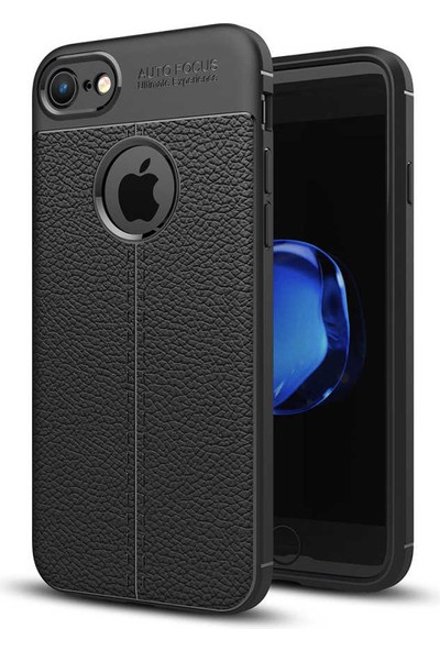Roaks Aksesuar Apple iPhone 7 Kılıf Lüx Deri Görünümlü Soft Silikon Kapak Siyah