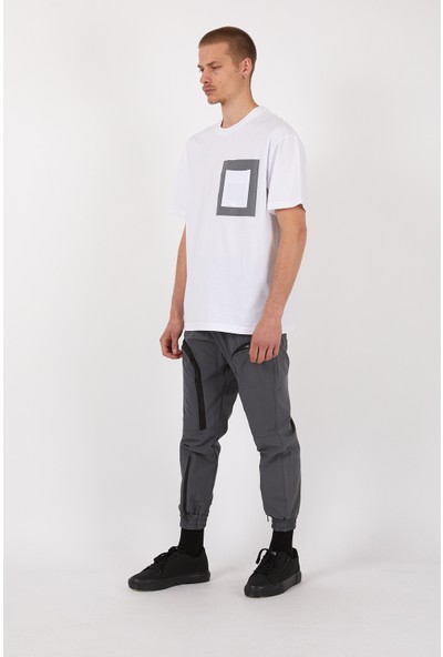 Ress Reflektör Detaylı Ceplı Beyaz Oversize T-Shirt