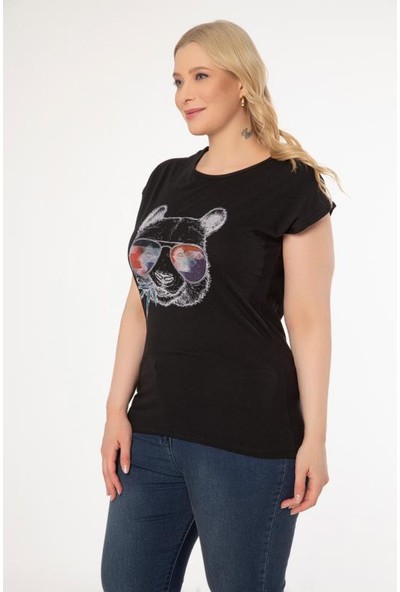 1fazlası Kadın Büyük Beden Baskılı T-Shirt