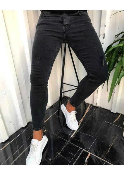 Dark Lavish Erkek Füme Tırnaklı Jean Italyan Kesim Likralı Denim Skinny Kot pantolon