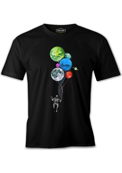 Lordd T-Shirt Gezegenler - Astronot Siyah Erkek T-Shirt