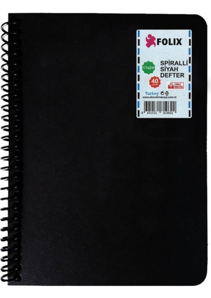 Spiralli Siyah Defter 120 gr 40 Yaprak 17 x 24 cm