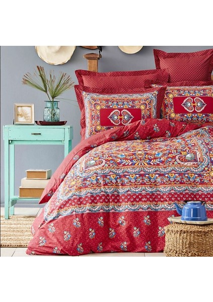 Mihver Pano Kırmızı Pamuk Çift Kişilik Nevresim Takımı