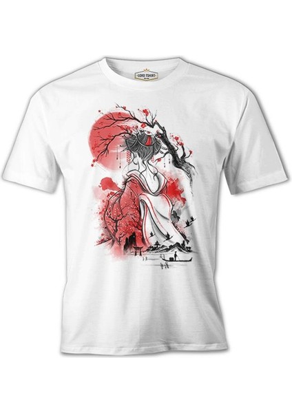 Lordd T-Shirt Japon Geisha - Ay Beyaz Erkek T-Shirt