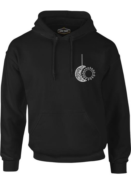 Lordd T-Shirt Mandala - Ay ve Güneş Siyah Erkek Fermuarsız Kapüşonlu