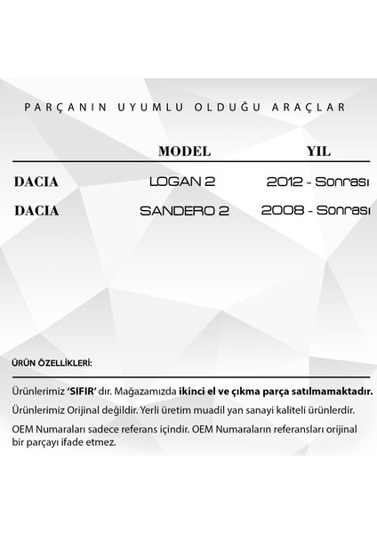 Alpha Auto Part Dacia Logan 2, Sandero 2 Için Arka Tampon Darbe Emici Sağ fiyatları