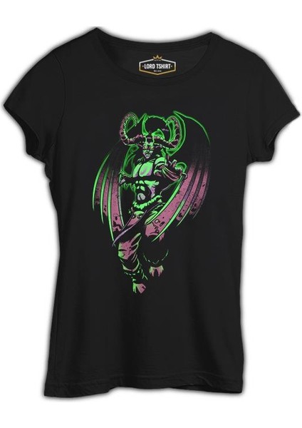 Lordd T-Shirt World Of Warcraft Legion - Illidan Siyah Kadın T-Shirt