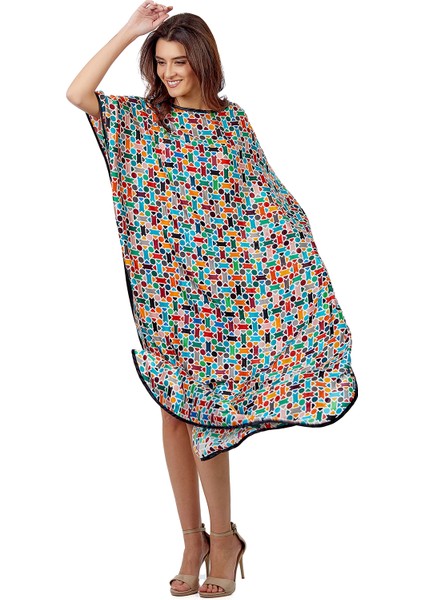 Kadın Ipek Yuvarlak Yaka Turkuaz Elbise