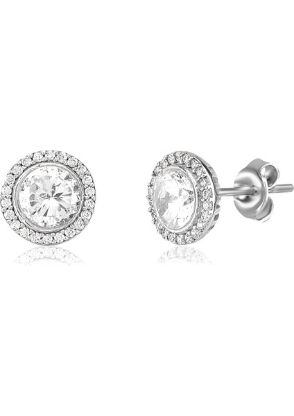 Zirkon Taşlı Pırlanta Montür Gümüş Altın Kaplama Yuvarlak Gümüş Küpe