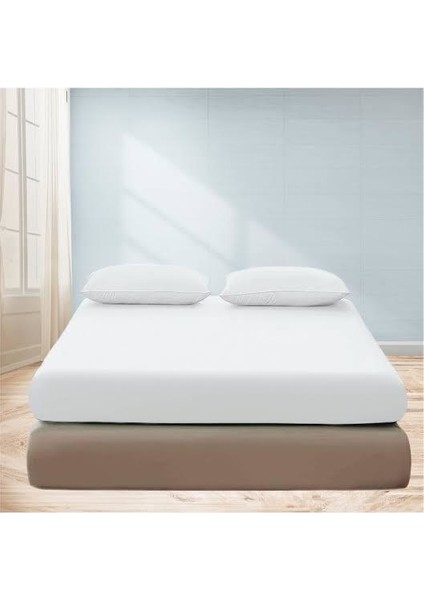 Çift Kişilik Ranforce Dokuma Lastikli Çarşaf Takımı ( Beyaz )
