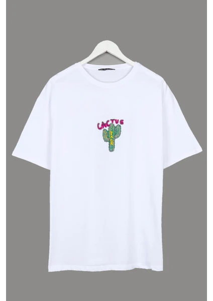 Cactus Baskılı Oversize Tshirt