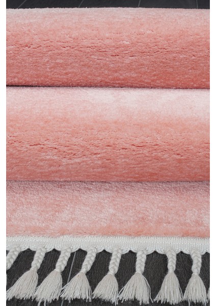 Dekoratif Saçaklı Pembe Yumuşak Dokulu Post Peluş Yolluk Halı 100 x 150 cm fiyatları