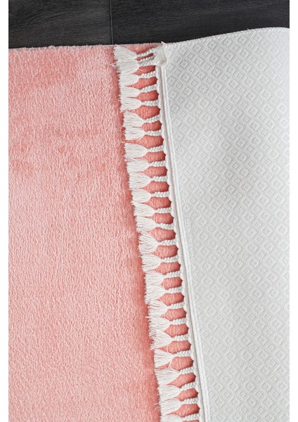 Dekoratif Saçaklı Pembe Yumuşak Dokulu Post Peluş Yolluk Halı 100 x 150 cm modelleri