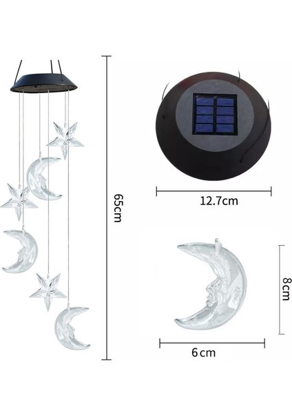 Solar LED Ayyıldız Motif Rüzgar Çanı Bahçe Balkon Dekorasyon