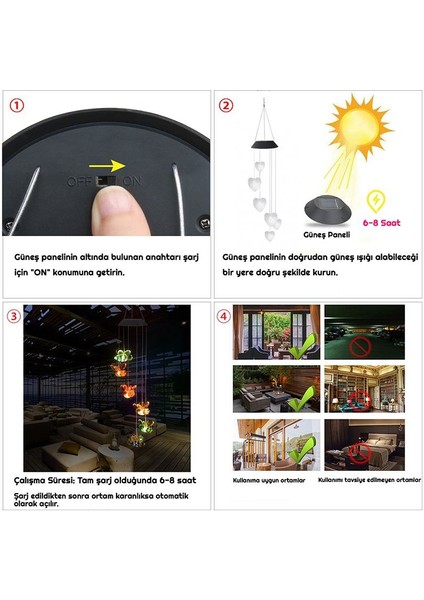 Solar LED Kalp Motif Rüzgar Çanı Bahçe Balkon Dekoratif