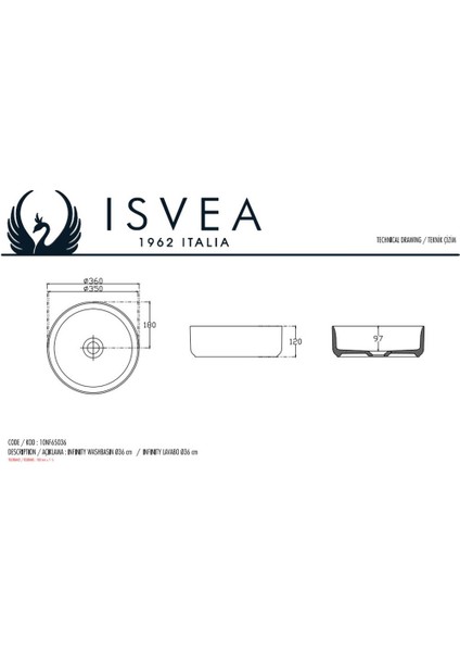 Infinity Ø 36 cm Tezgahüstü Lavabo - Antrasit