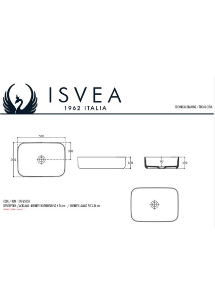 Infinity 50 cm Tezgahüstü Lavabo - Fildişi