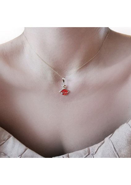 Kırmızı Mineli Altın Satrün Gezegen Kolye (KLY0624) fiyatları