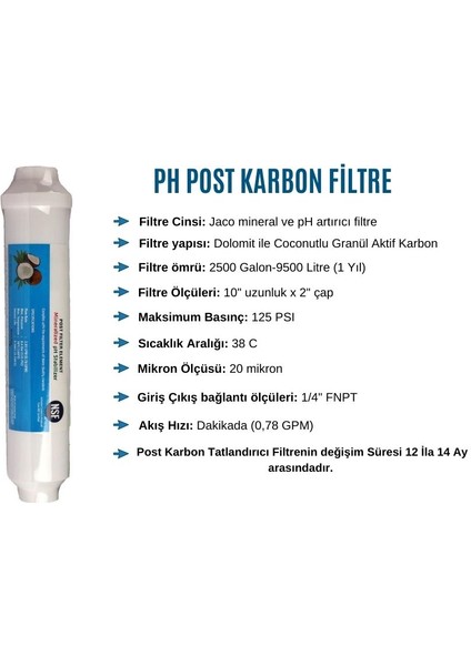 Ph Post Karbon 10'' Jaco Tatlandırıcı Filtre