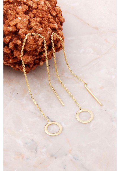 Halka Altın Yaldızlı Gümüş Zincir Küpe