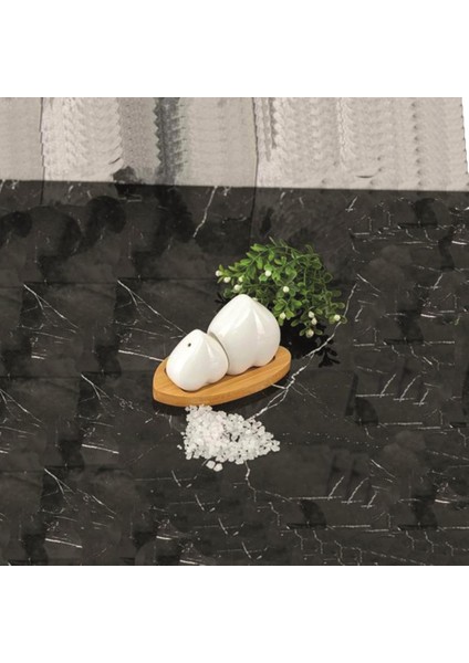 Porselen 2'li Tuzluk Baharatlık Set Bambu Stantlı Kalpli