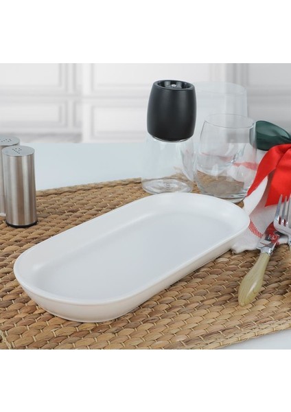 Noyan 26 cm. Kayık Tabak Mat Beyaz