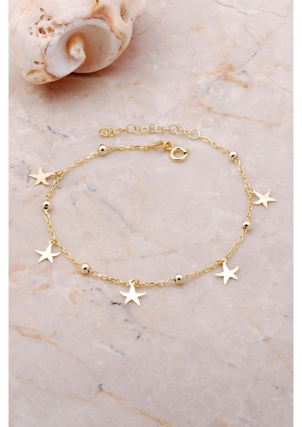 Yıldız Sallantılı Toplu Altın Yaldızlı Gümüş Bileklik