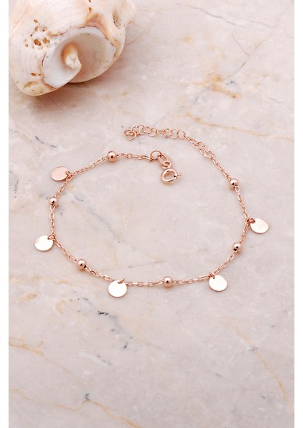 Pullu Sallantılı Rose Gümüş Toplu Bileklik