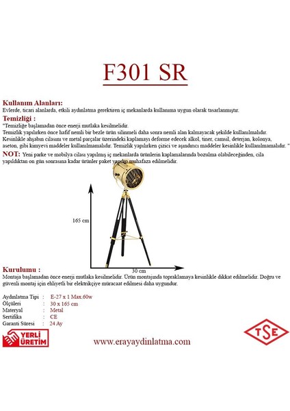 Eray Aydınlatma F301 Sarı Tripod Lambader