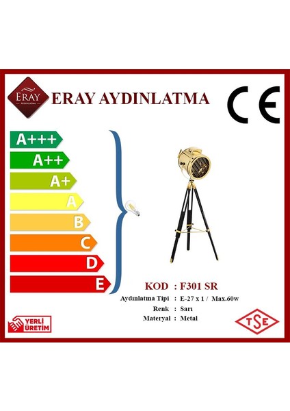 Eray Aydınlatma F301 Sarı Tripod Lambader