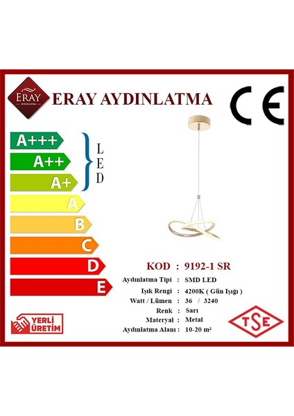 9192-1 Sarı Tekli LED Avize