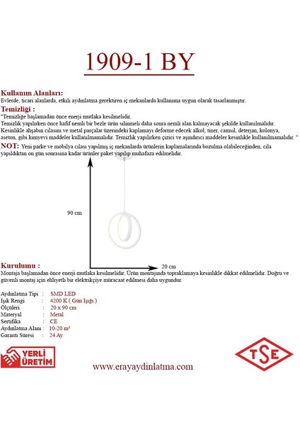 1909-1 Beyaz Tekli LED Avize