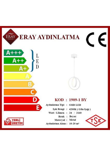 1909-1 Beyaz Tekli LED Avize