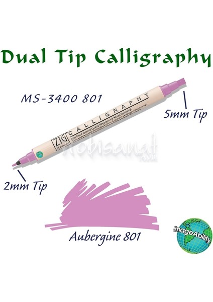 Kaligrafi Çift Uçlu Kaligrafi 2 mm 5 mm 801 Patlıcan