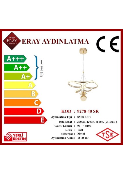 Eray Aydınlatma 9278-40 LED Sarı Avize