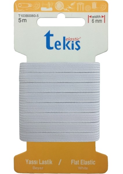 8 mm Beyaz Yassı Lastik - 5 Metre