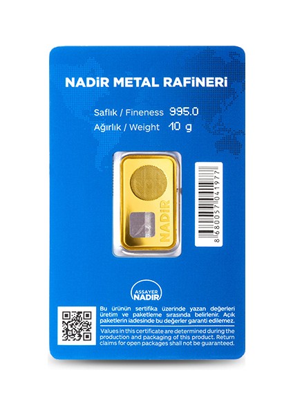 Nadir Gold 24 Ayar Külçe Gram Altın 10 Gr.