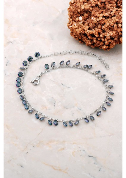 Mistik Topaz Taşlı Rodyumlu Gümüş Halhal 313 fiyatları