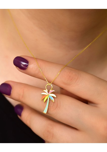 925 Ayar Gümüş Altın Kaplama Mineli Pamiye Kolye