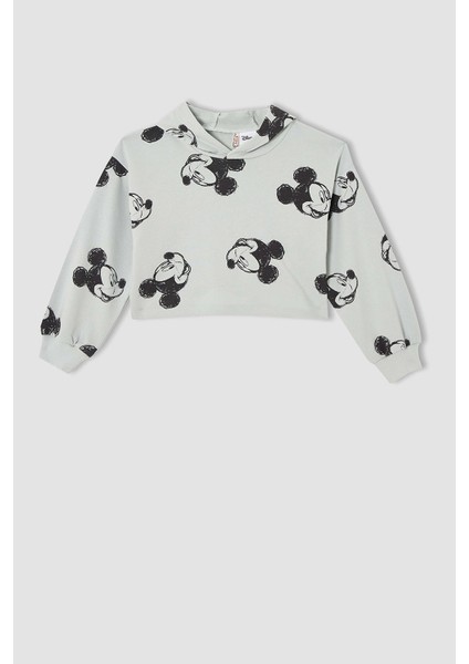 Kız Çocuk Disney Mickey & Minnie Crop Kapüşonlu Desenli Sweatshirt V1588A621AU