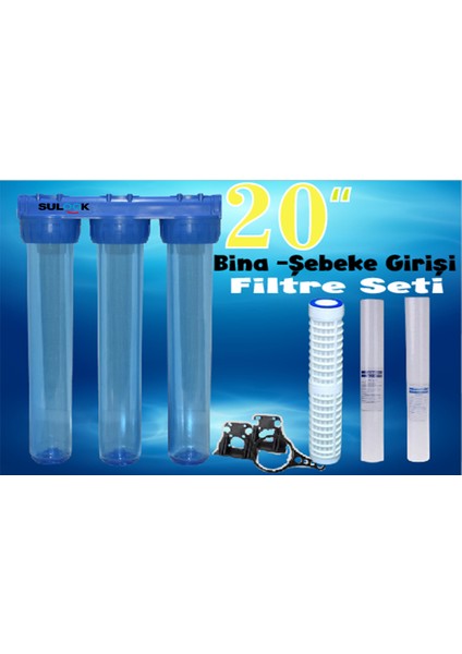 20 Inç Bina ,daire, Şebeke Girişi Su Arıtma Sistemi Komple Set