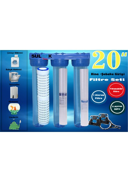 20 Inç Bina ,daire, Şebeke Girişi Su Arıtma Sistemi Komple Set fırsatları
