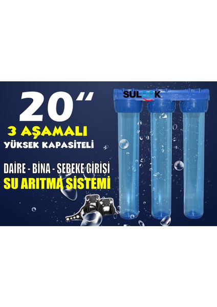 20 Inç Bina-Daire-Şebeke Girişi Su Arıtma Filtre Kabı