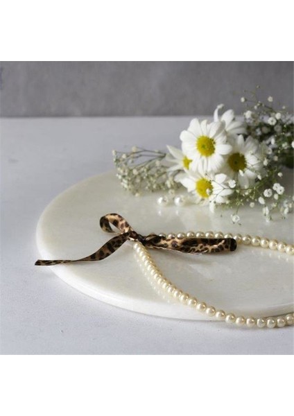 Mermer 28 cm Beyaz Yuvarlak Sunum Tabağı